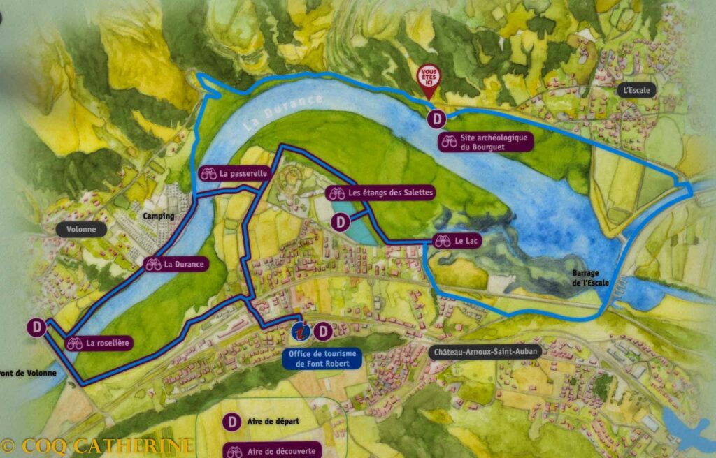 carte de l'itinéraire de l'Ecobalade autour du lac de L'Escale sur la Durance