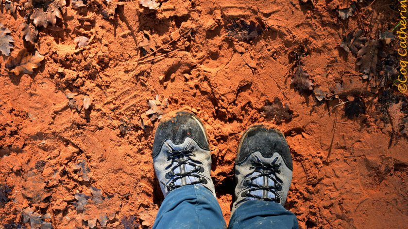 vue de mes chaussures sur un sol coloré par les ocres