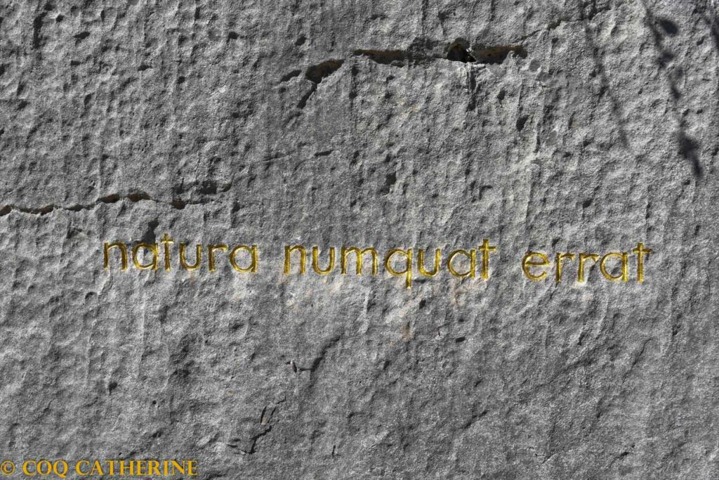 Land Art, texte gravé en or dans la roche