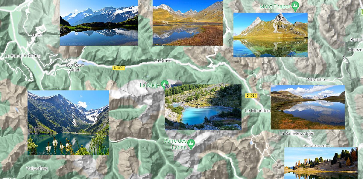 carte avec le Top7 les plus beaux lacs autour des Ecrins