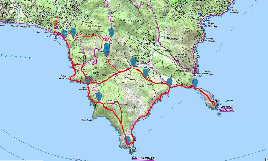 carte IGN de l’itinéraire de la rando du cap Lardier au Cap Taillat