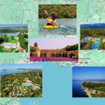 montage de 6 photos des campings Homair sur la carte IGN du Sud de la France