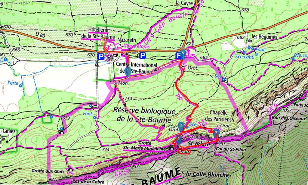 Carte IGN de l’itinéraire de la rando de la Sainte Baume