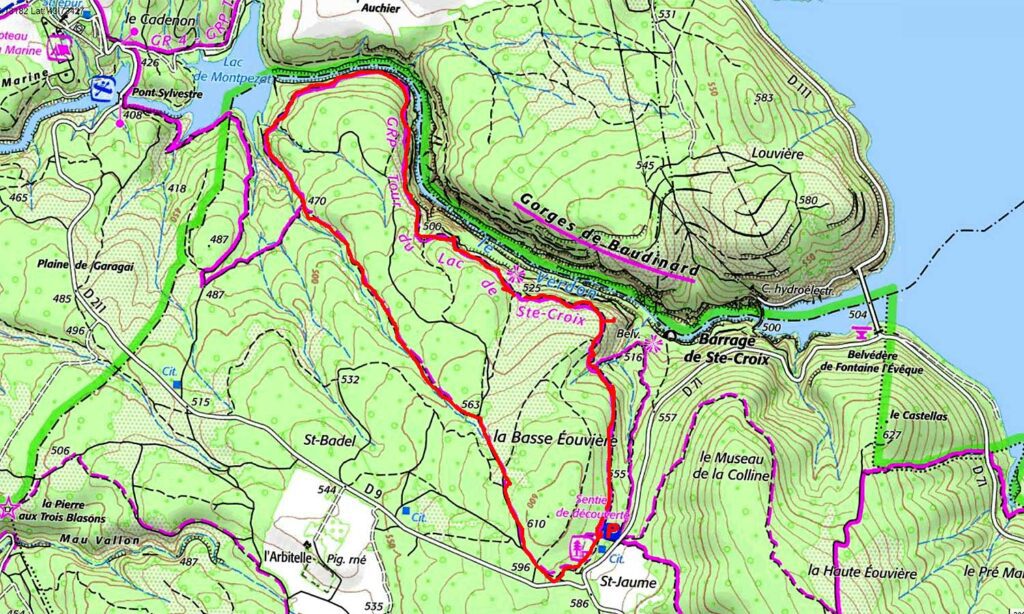 Carte IGN de l’itinéraire de la rando des gorges de Baudinard