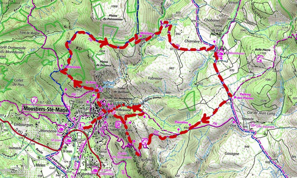 Carte IGN de l’itinéraire de la rando autour de Moustiers Sainte Marie