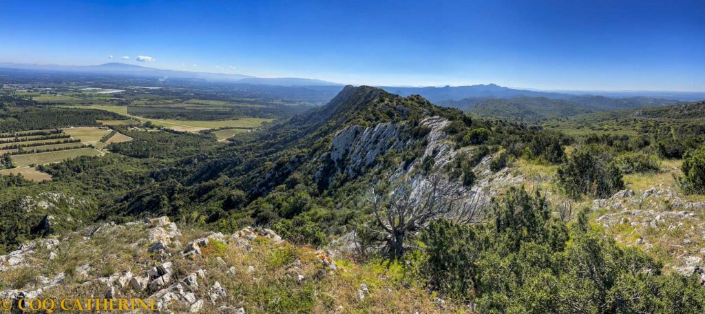 Panorama sur la crête des Alpilles avec des falaises et la plaine