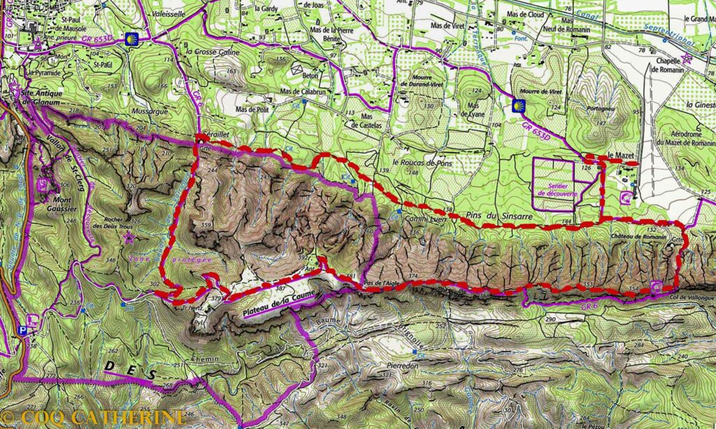 Carte IGN de l’itinéraire de la rando pour la crête des Alpilles