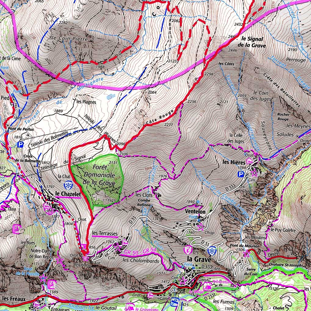 Carte IGN de l’itinéraire de la rando pour le Signal de la Grave