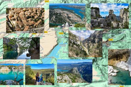 Une carte des gorges du Verdon avec les photos du Top 10 de la plus belle randonnée des gorges du Verdon