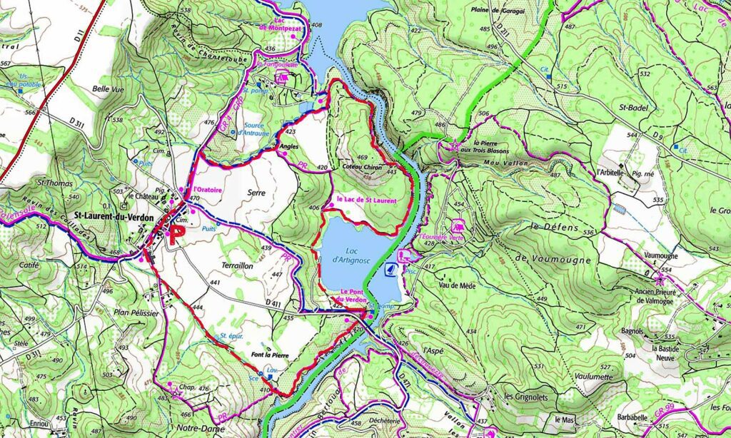 Carte IGN de l’itinéraire de la rando de Saint Laurent du Verdon