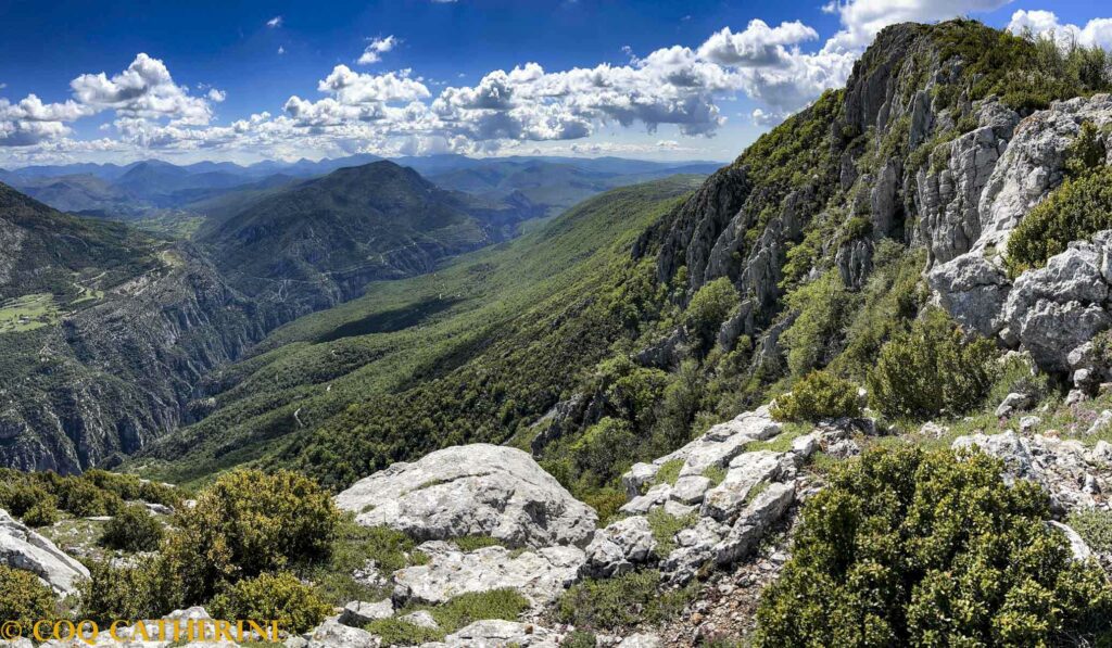 panorama sur le sommet du grand Marges, et sur toutes les gorges du Verdon et le village de La Palus