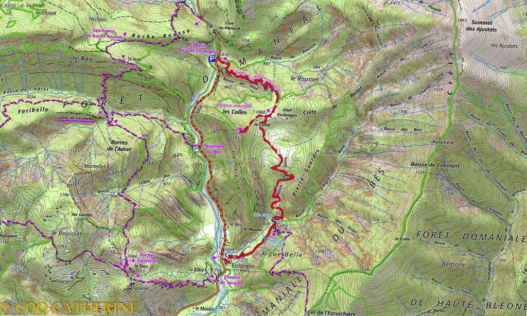 carte IGN de l’itinéraire de la rando pour le vélodrome d’Esclangon