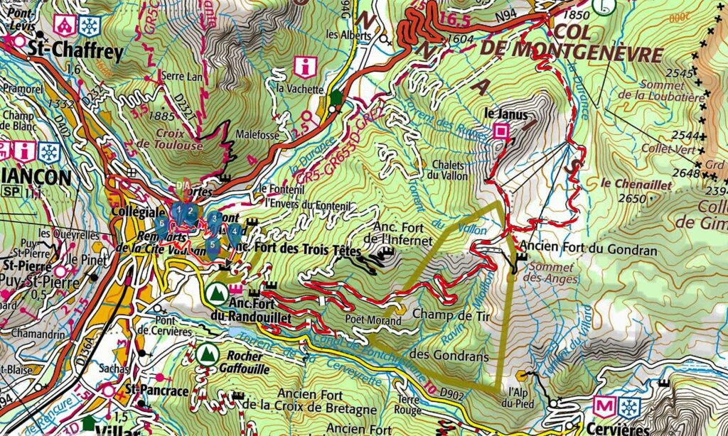 Carte IGN de l’itinéraire d’accès pour monter au Janus