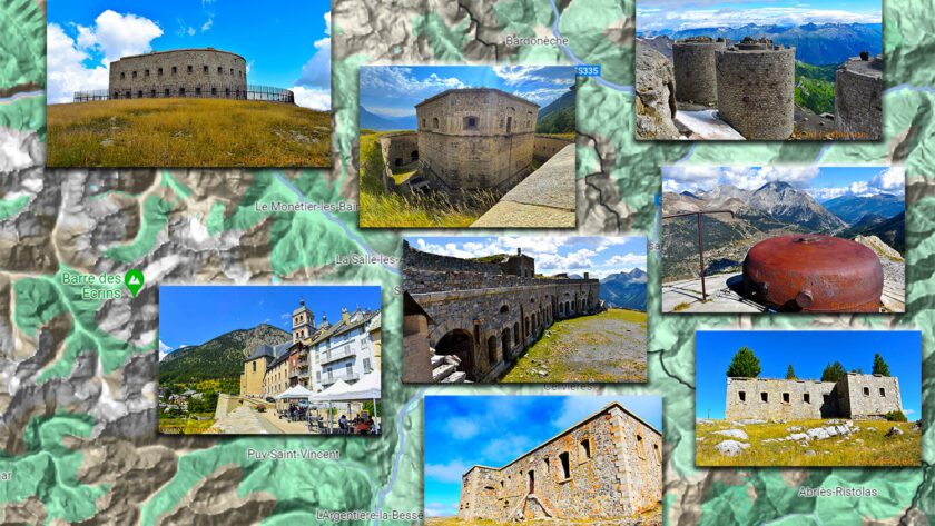 montage photos des plus belles randos pour les forts de Briançon avec une carte