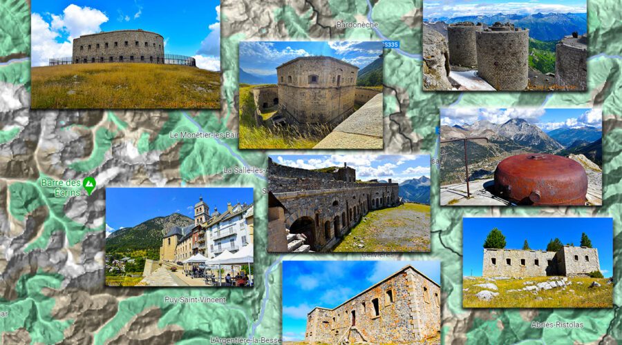 montage photos des plus belles randos pour les forts de Briançon avec une carte