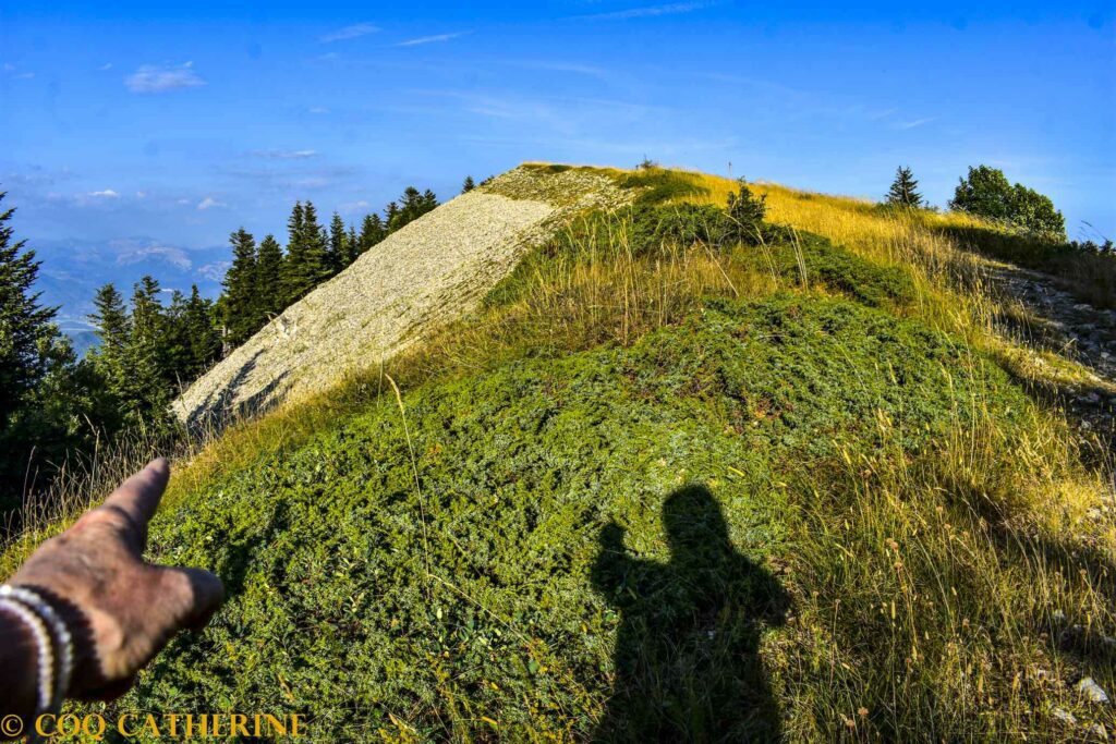 Mon ombre sur les pierriers de la rando pour le Cairn 2000 de la montagne de Lure