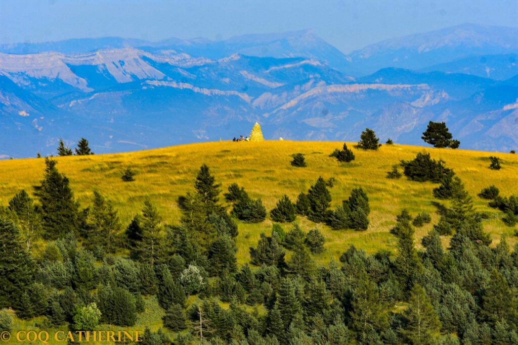 Depuis la montagne de Lure, panorama sur le Cairn 2000 et les Préalpes de Digne