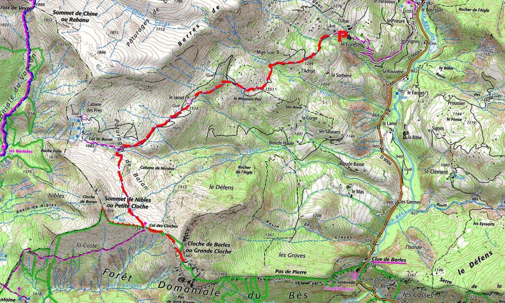 Carte IGN de l’itinéraire de la rando des Cloches de Barles