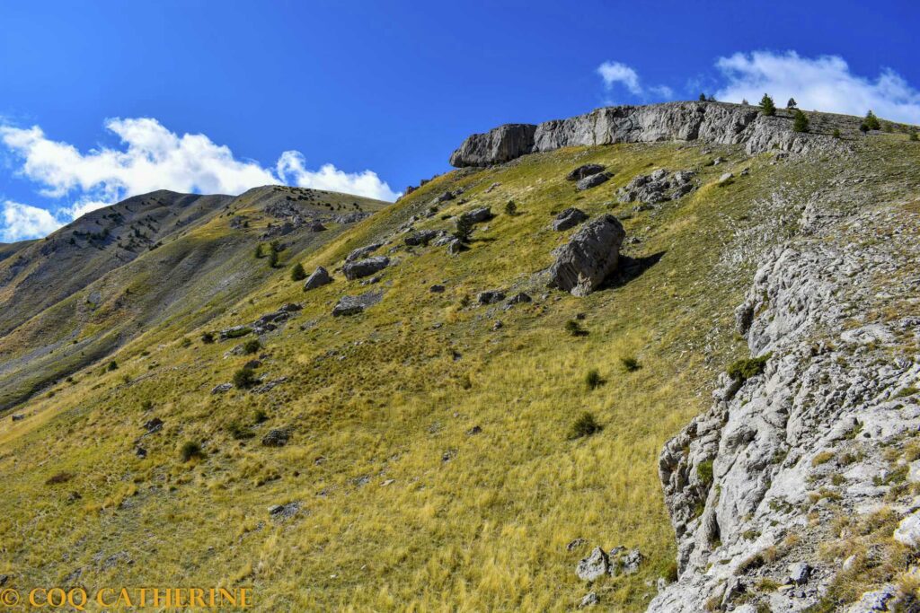 La falaise de la Barre de Boules qui coupe la montagne de Boules