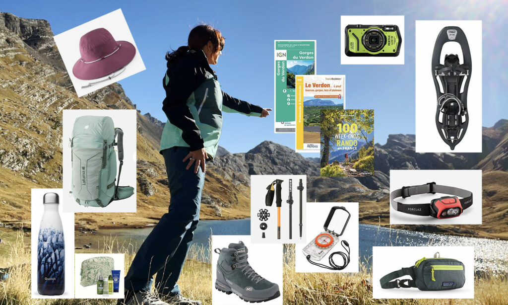 Montage photo avec une idée de cadeau pour la randonnée autour de Kat au bord du lac