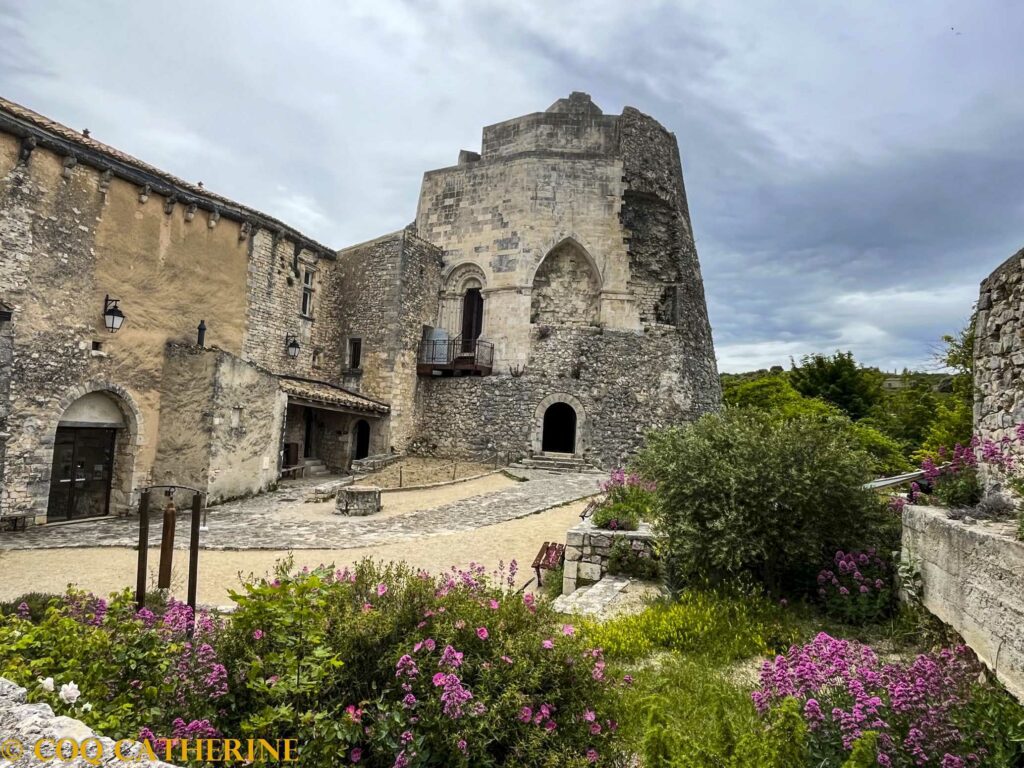 Panorama sur le donjon, la cour et le château de Simiane la Rotonde