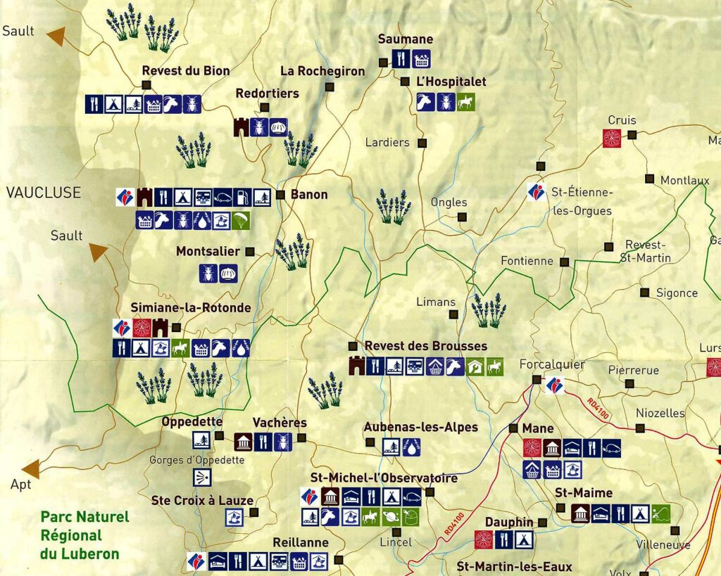 Carte routière de Simiane la Rotonde et du Luberon et Haute Provence