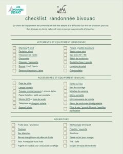 cheklist bivouac