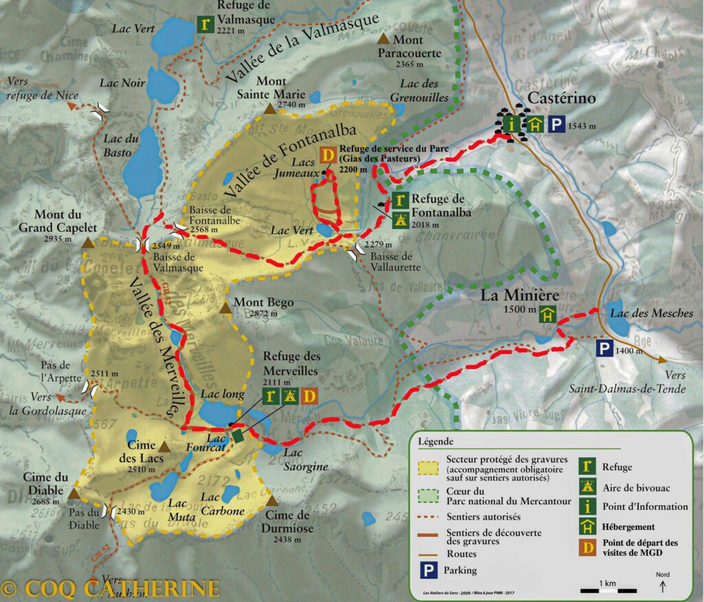 Carte des itinéraires de randonnée de la vallée des Merveilles et de la vallée de Fontanalba