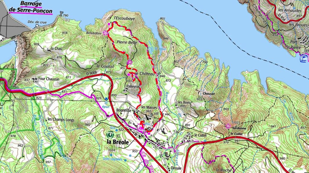 Carte de l’itinéraire de la randonnée de l’Escoubaye de la Breole