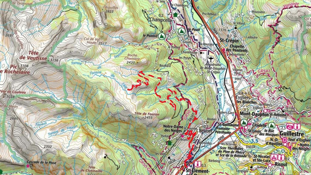 Carte IGN de l’itinéraire en voiture pour la cabane de l’Alp