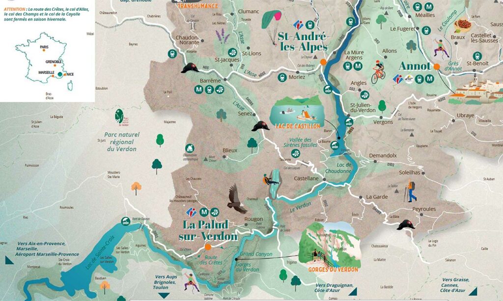 Carte touristique des activités des gorges du Verdon