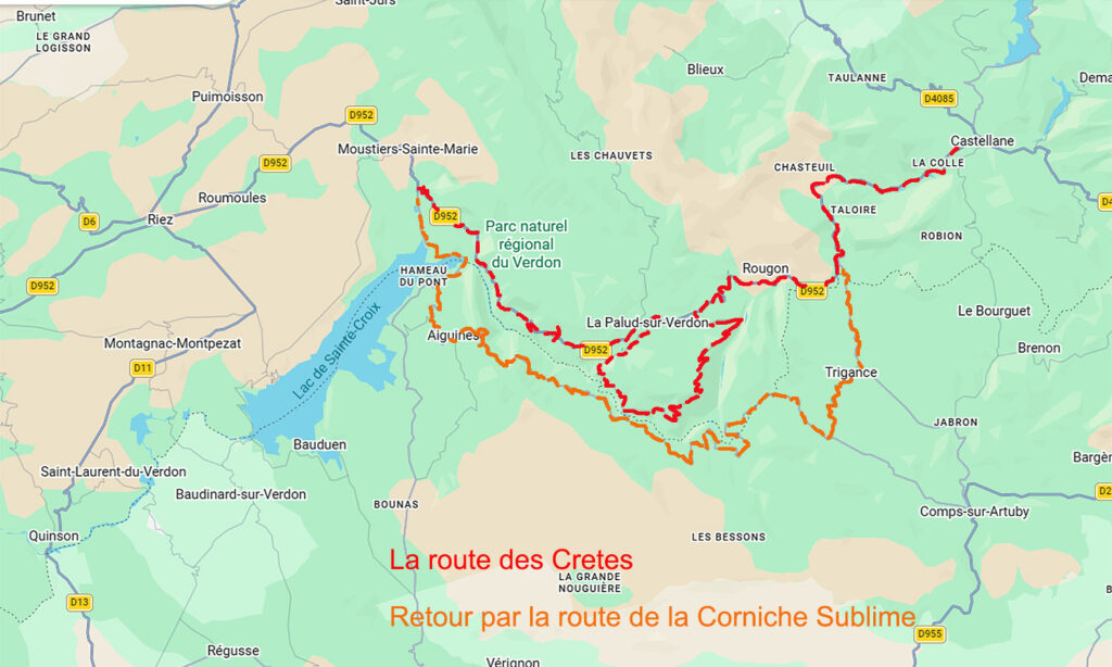 Carte du Verdon et de la route des Crêtes