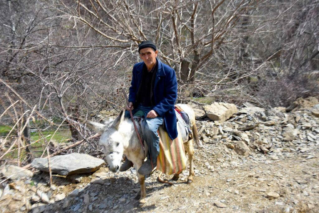 Un homme se déplace sur un âne sur les pistes d’Ouzbekistan